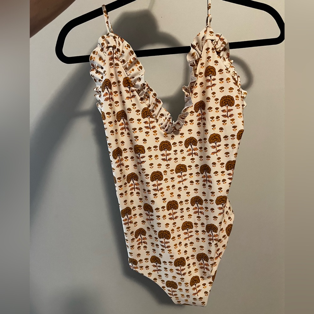Free People Floral One Piece in Cream and Brown